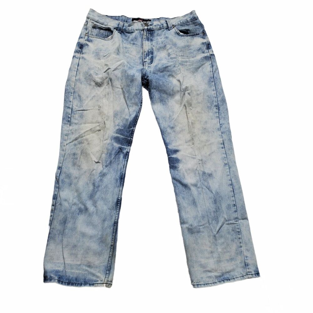 GS-115 Men's Acid Wash Jeans Size 40x31 Distressed Straight Leg Denim Skater